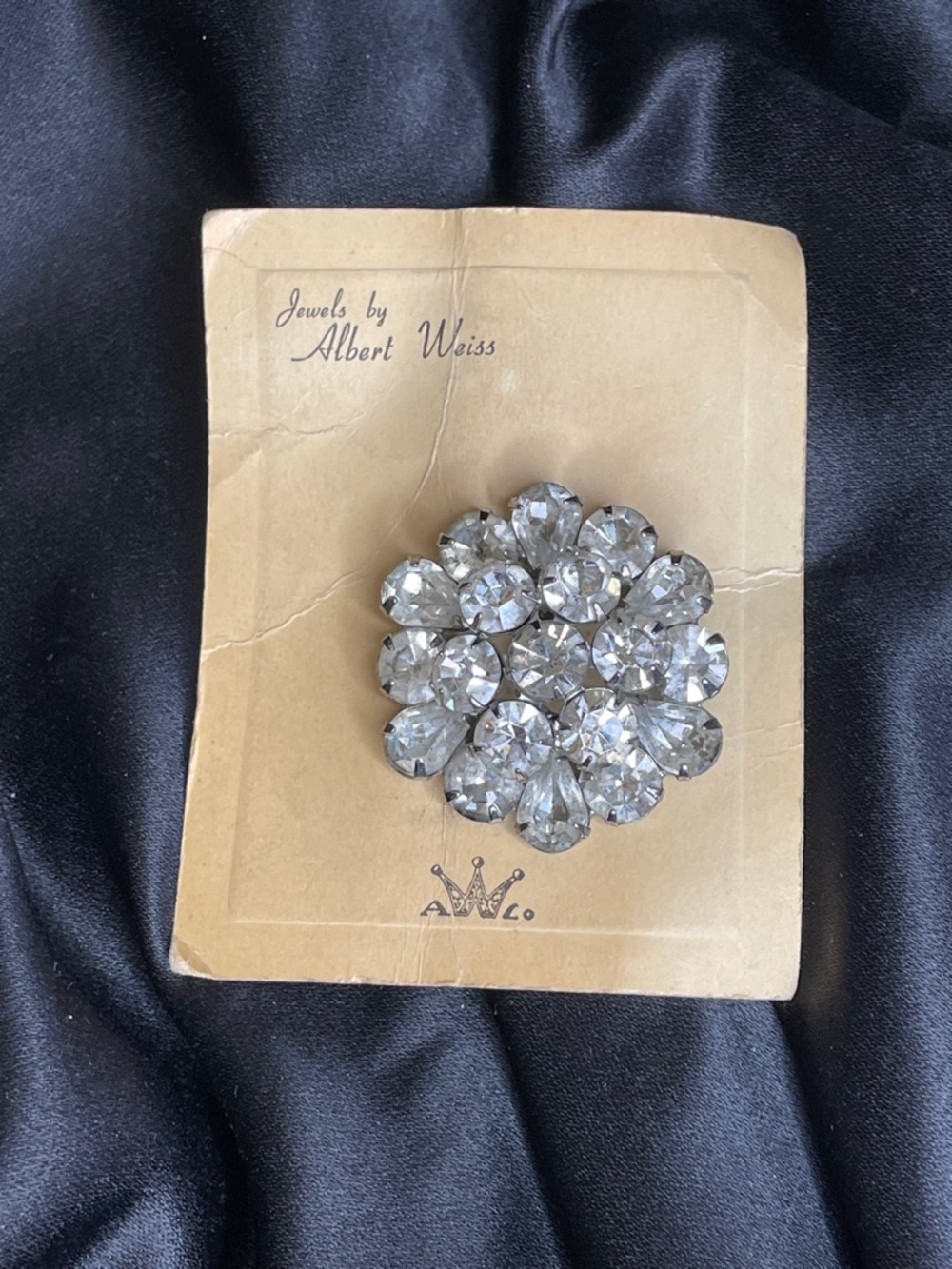 Vintage ALBERT WEISS Rhinestone Brooch with Original Display Card